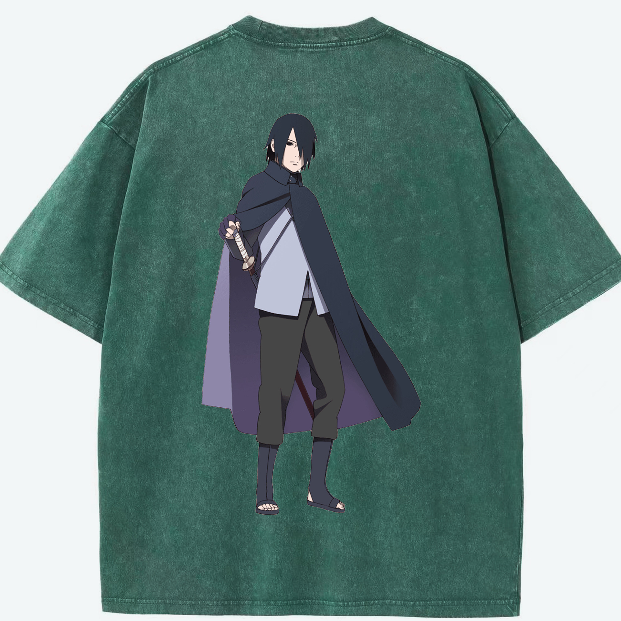 （画像用） NARUTO -ナルト- うちは サスケ Uchiha Sasuke 綿100% ヴィンテージ風 半袖Tシャツ（背面プリント）